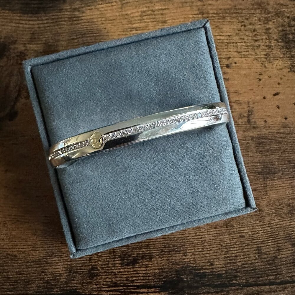 David Yurman Sterling Silver Cuff w/ Pavé White Diamonds & 18K Gold - Medium